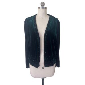 Nina Piccalino Y2K Velvet Cardigan Jacket 16 Green Solid Embroidered Boho Gypsy